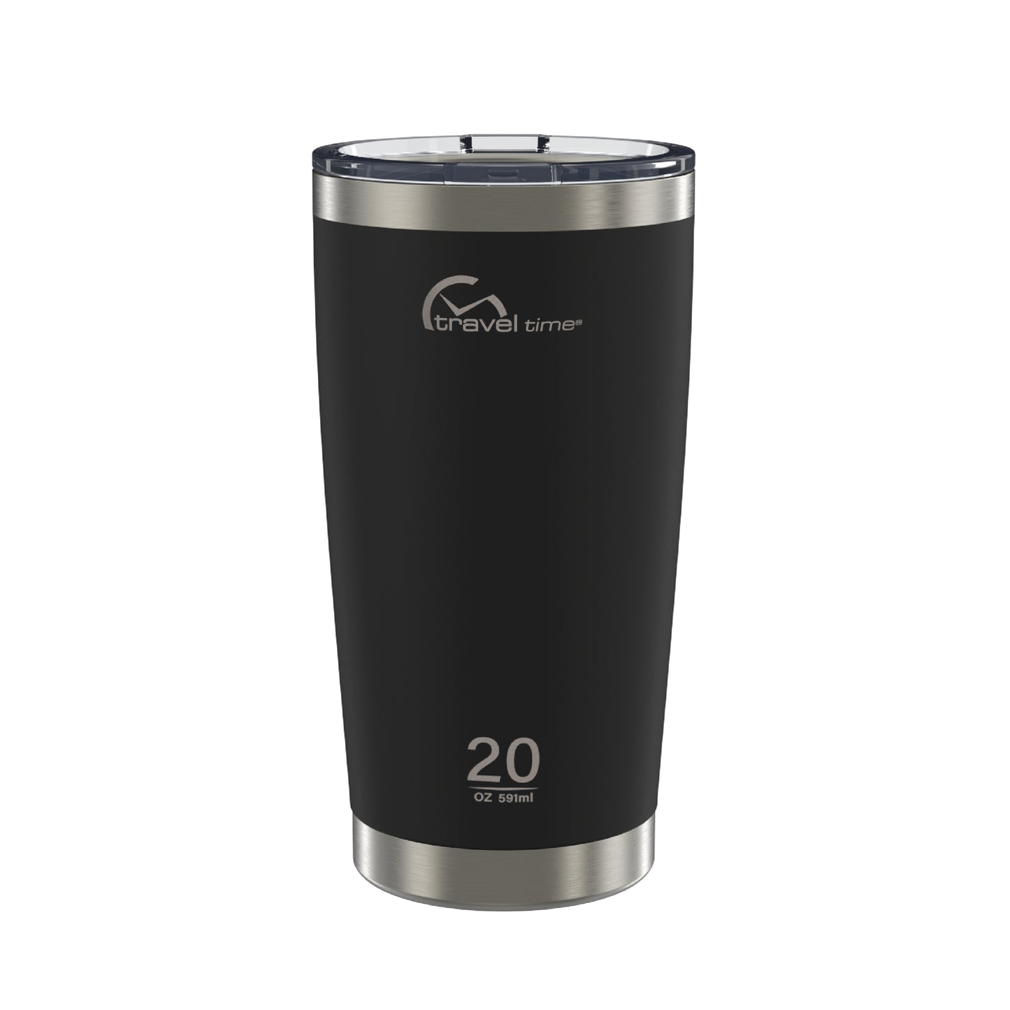 The 20oz Stainless Steel Travel Tumbler in black displayed against a white background.