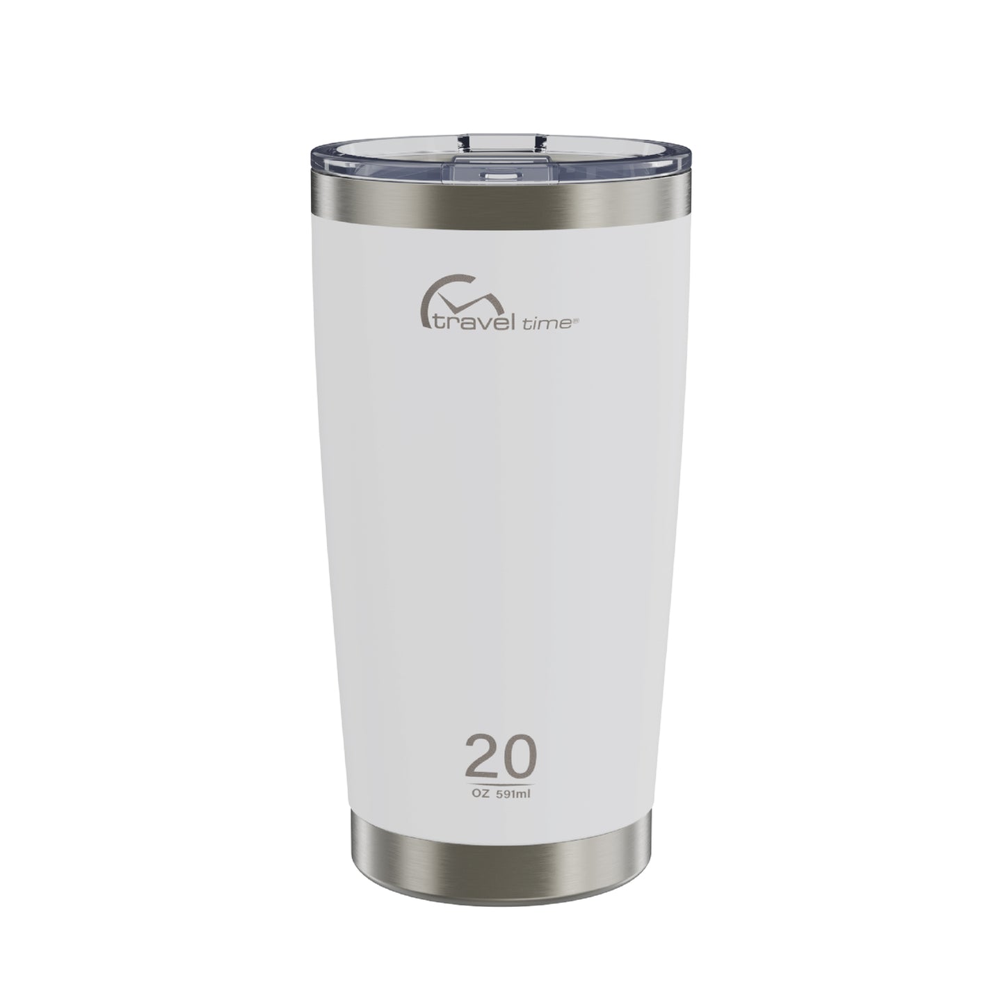 The 20oz Stainless Steel Travel Tumbler in white displayed against a white background.