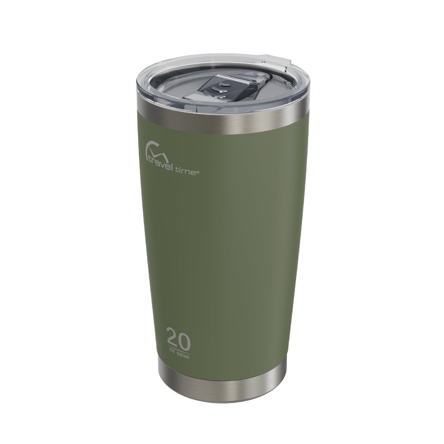 Side view of the 20oz Stainless Steel Travel Tumbler in forest green displayed at an angle and against a white background.
