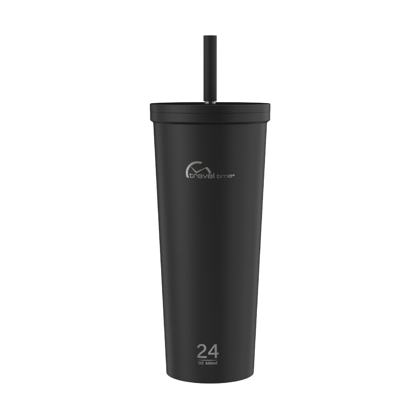 The 24oz Stainless Steel Tumbler with Straw and Lid in black displayed against a white background.
