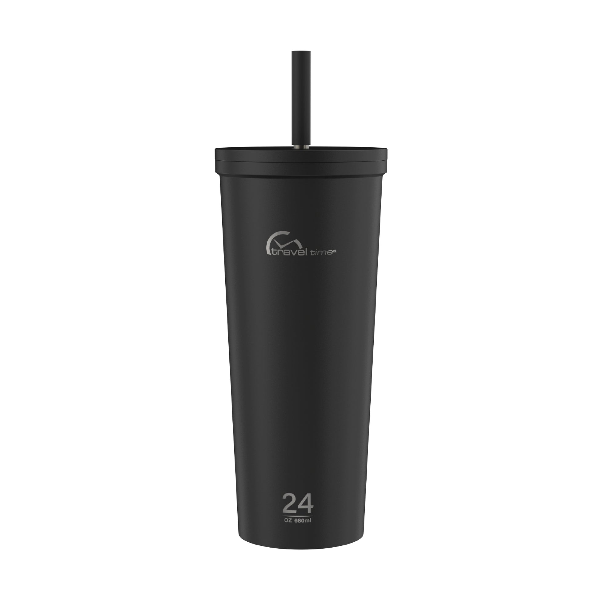 The 24oz Stainless Steel Tumbler with Straw and Lid in black displayed against a white background.