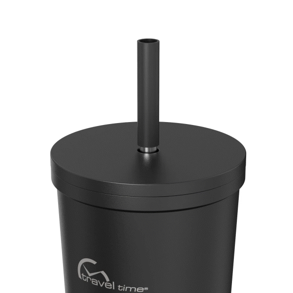 The 24oz Stainless Steel Tumbler's Straw and Lid lift open showcasing the two components. This gif is displayed against a white background.