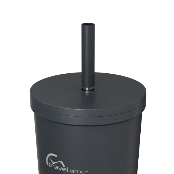 The 24oz Stainless Steel Tumbler's Straw and Lid lift open showcasing the two components. This gif is displayed against a white background.