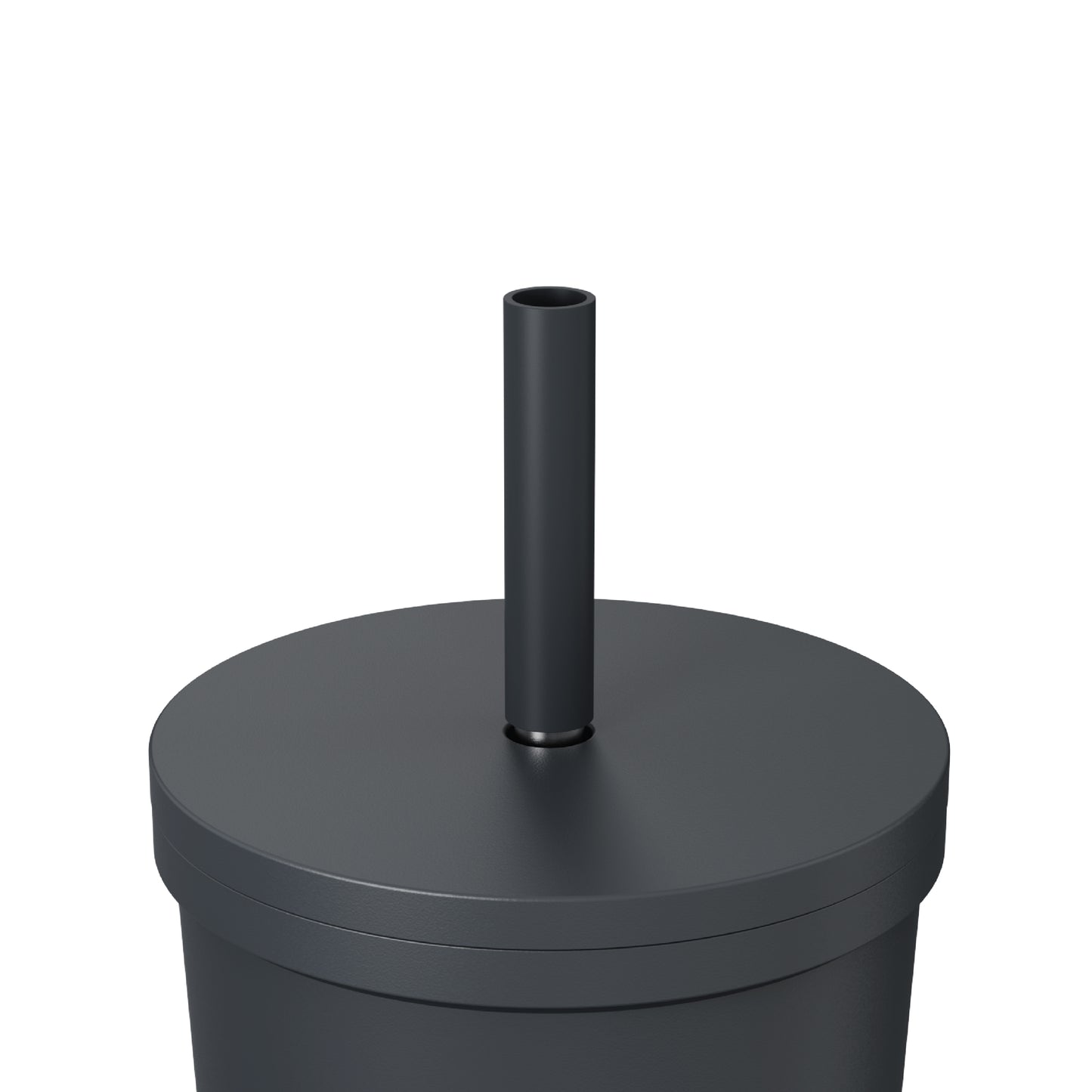 Close-up of the straw and closed lid of the 24oz Stainless Steel Tumbler in navy displayed against a white background.