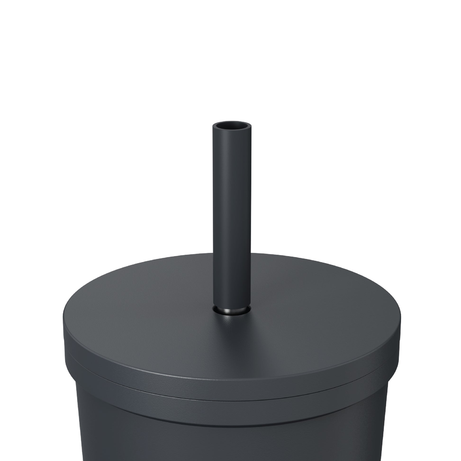 Close-up of the straw and closed lid of the 24oz Stainless Steel Tumbler in navy displayed against a white background.