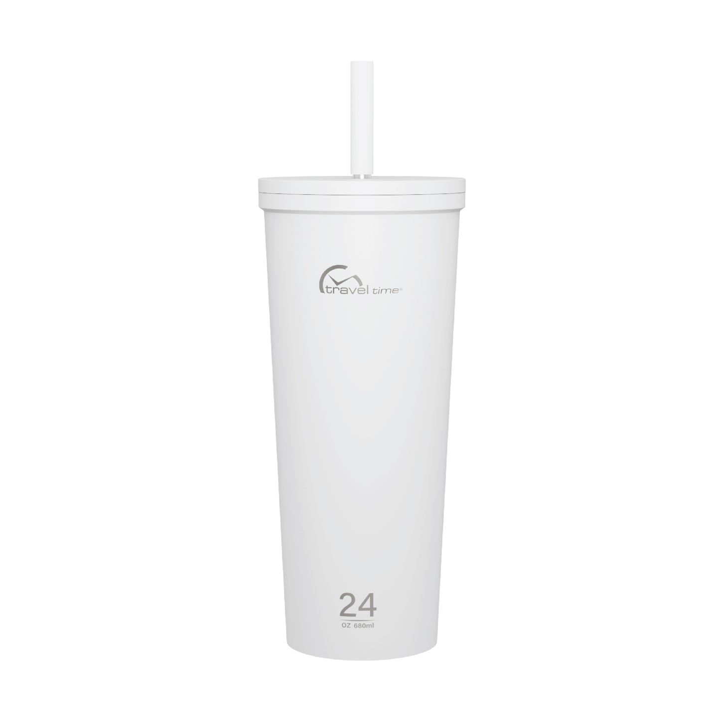 The 24oz Stainless Steel Tumbler with Straw and Lid in white displayed against a white background.