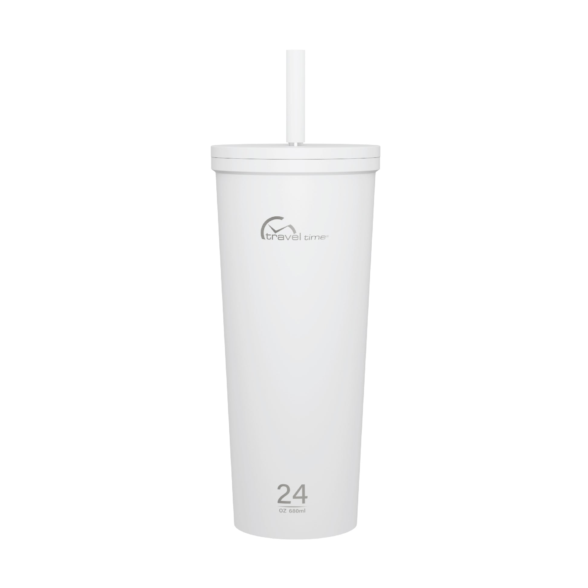 The 24oz Stainless Steel Tumbler with Straw and Lid in white displayed against a white background.