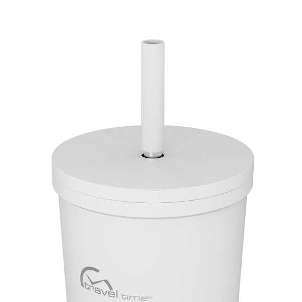 The 24oz Stainless Steel Tumbler's Straw and Lid lift open showcasing the two components. This gif is displayed against a white background.