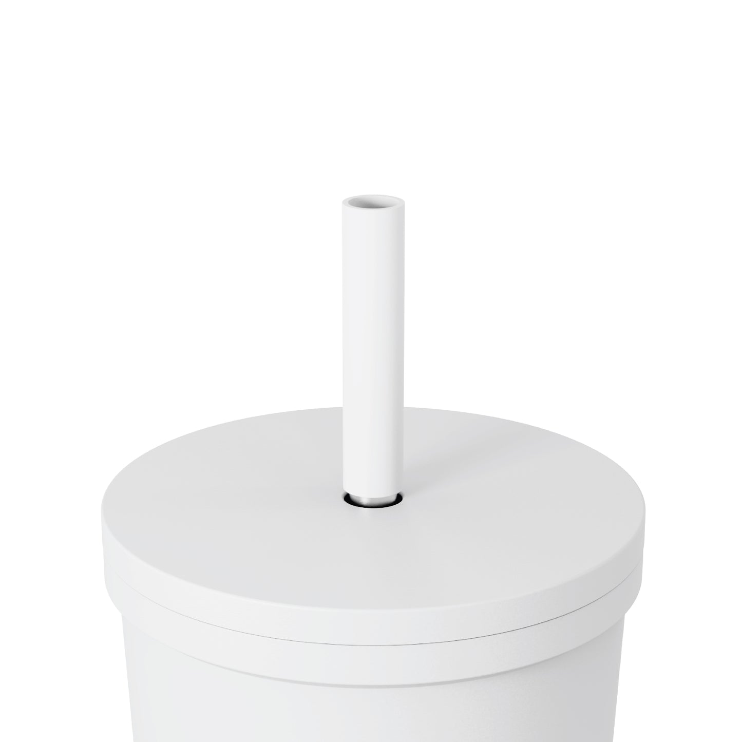 Close-up of the straw and closed lid of the 24oz Stainless Steel Tumbler in white displayed against a white background.