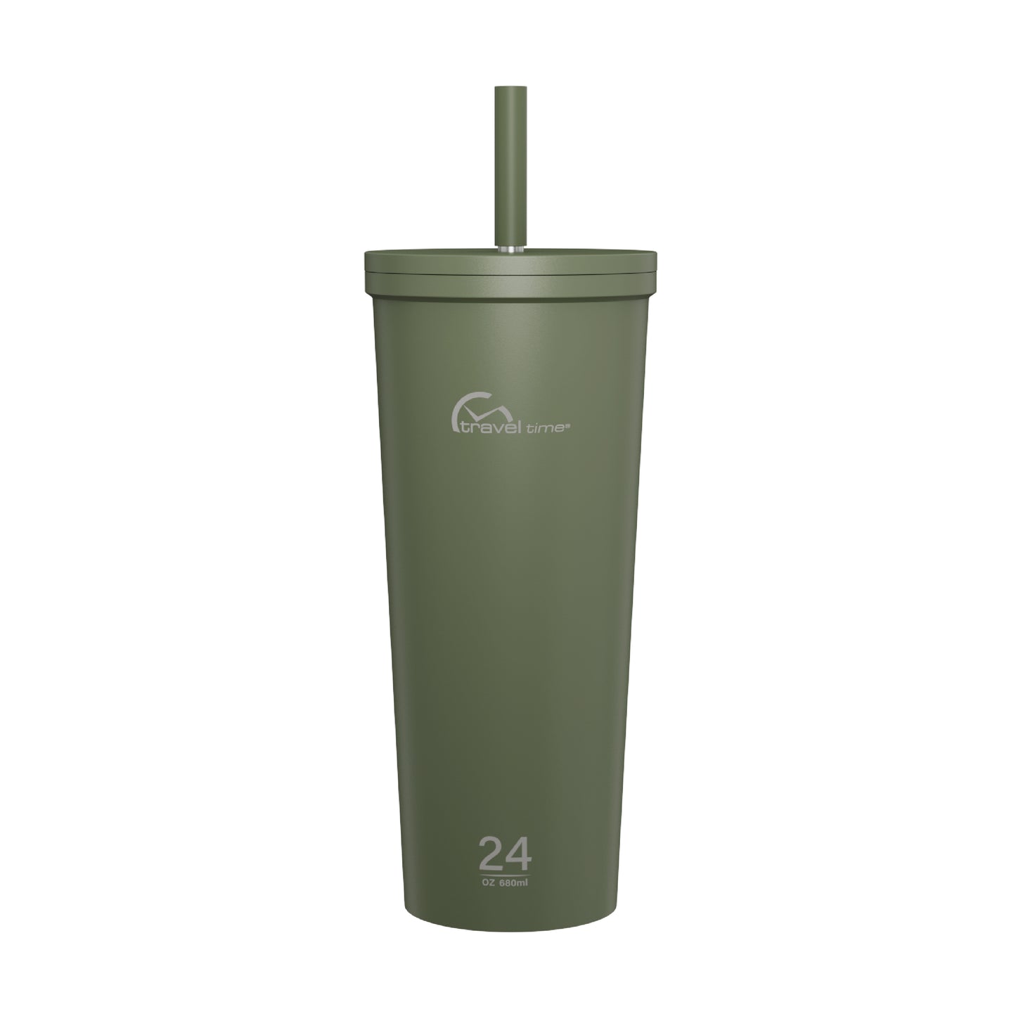 The 24oz Stainless Steel Tumbler with Straw and Lid in forest green displayed against a white background.