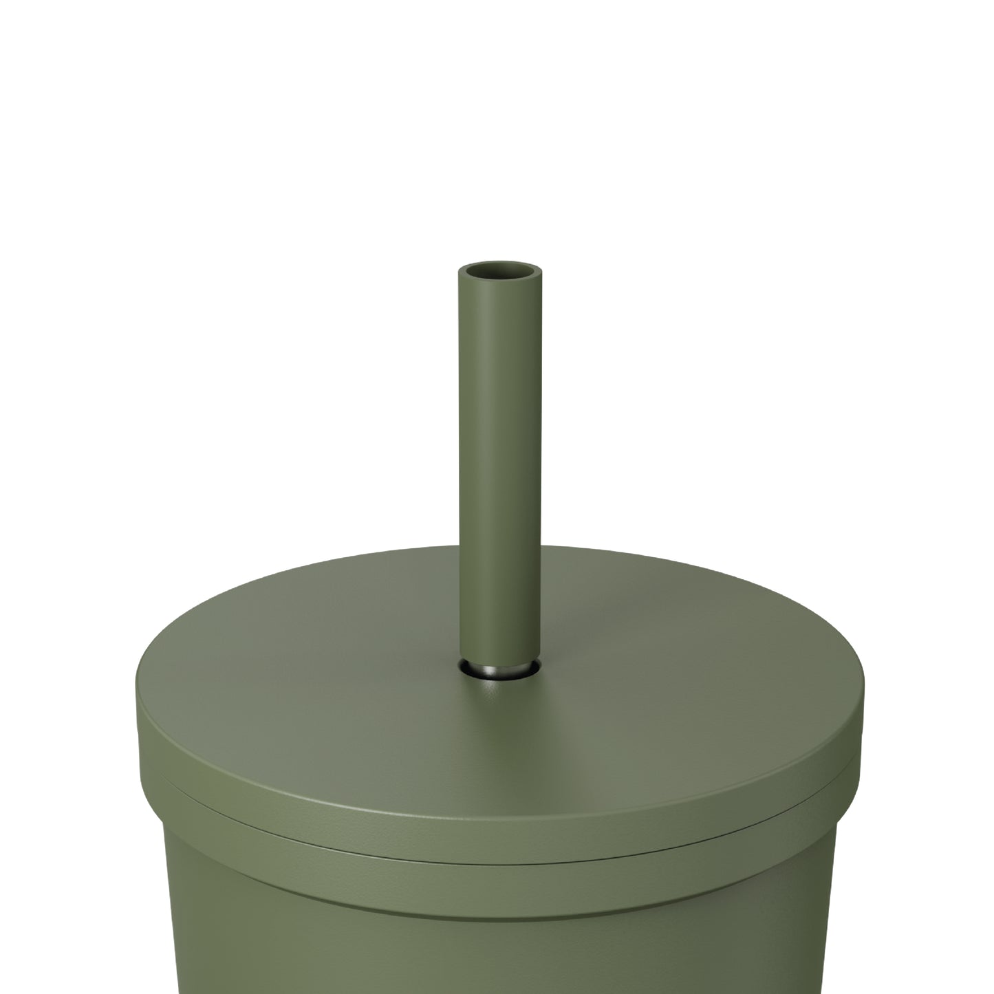 Close-up of the straw and closed lid of the 24oz Stainless Steel Tumbler in navy displayed against a white background.