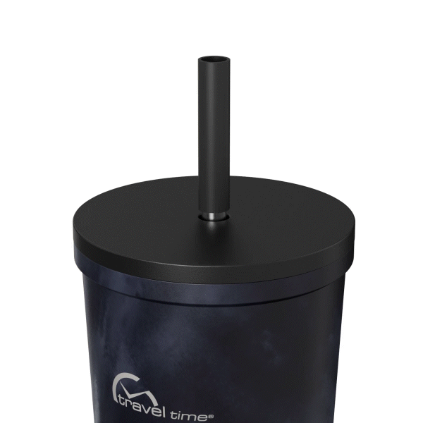 The 24oz Stainless Steel Tumbler's Straw and Lid lift open showcasing the two components. This gif is displayed against a white background.