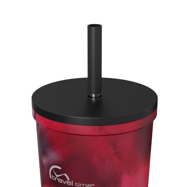 The 24oz Stainless Steel Tumbler's Straw and Lid lift open showcasing the two components. This gif is displayed against a white background.