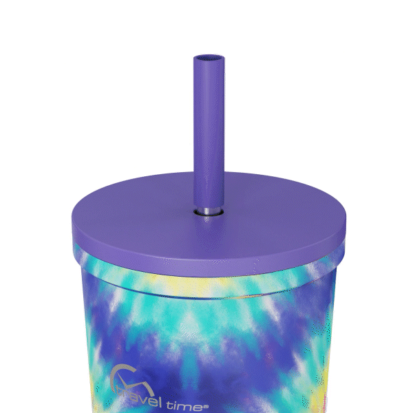 The 24oz Stainless Steel Tumbler's Straw and Lid lift open showcasing the two components. This gif is displayed against a white background.