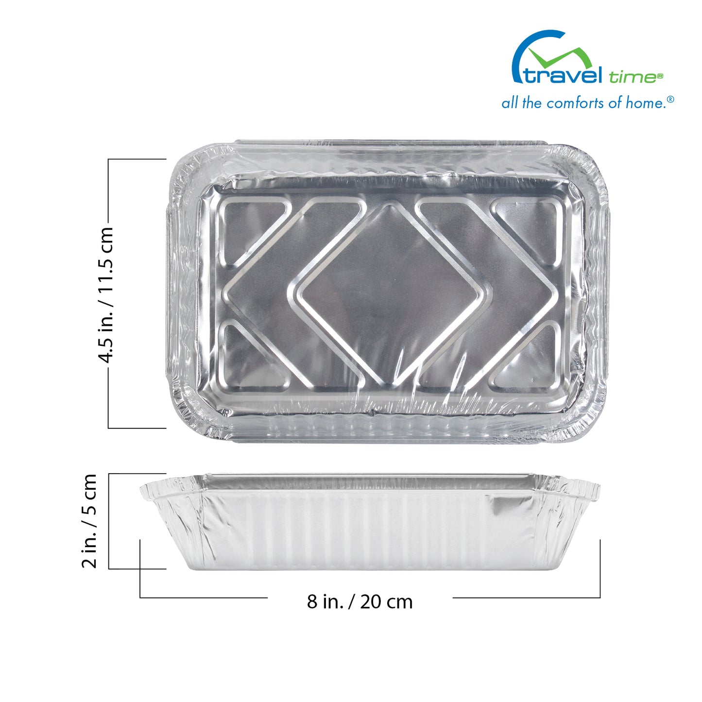 The foil container dimensions are 8" x 4.5" x 2".