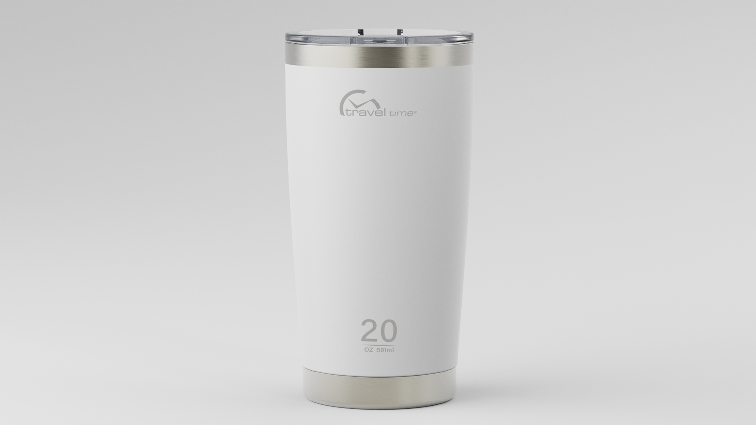 Stainless Steel Travel Tumbler 20oz in White situated in front of a minimal background