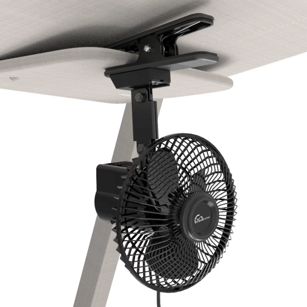 The 12V Oscillating Clip-On Fan can be directly clamped to the visor within a vehicle, as shown in this gif.