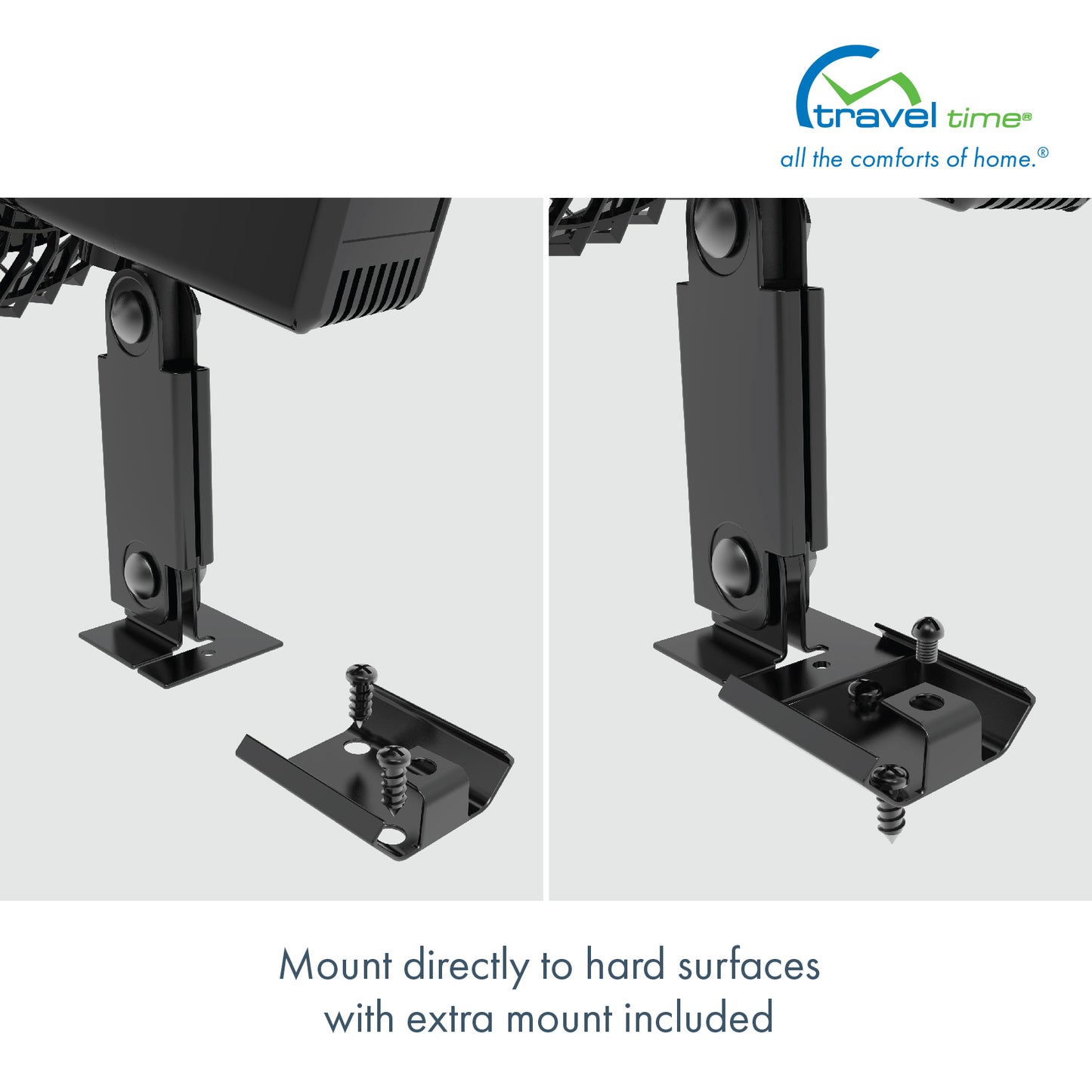 The 12V Oscillating Clip-On Fan can be mounted directly to hard surfaces using the extra mounting equipment included with the fan.