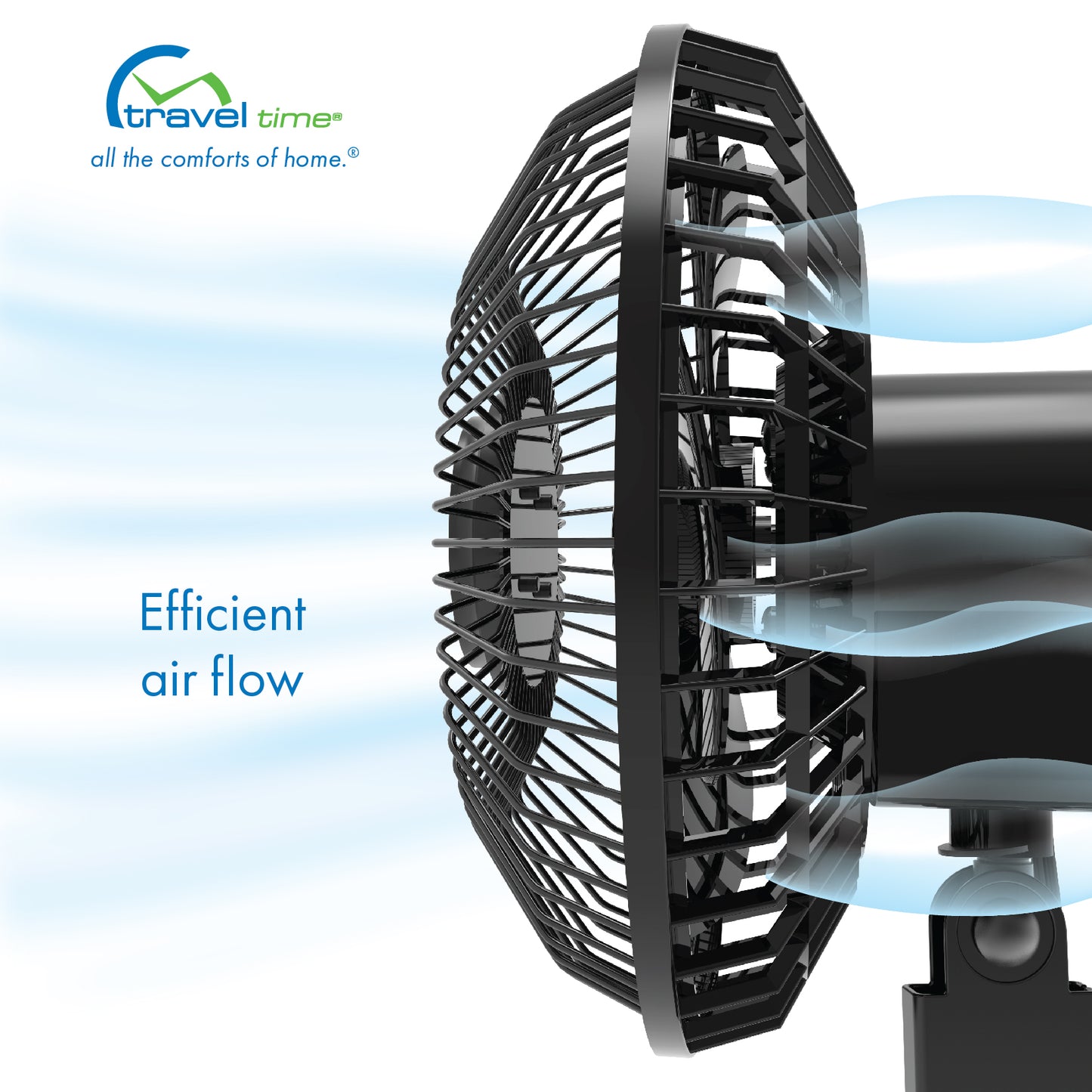 The 12V Oscillating Clip-On Fan offers efficient air flow.