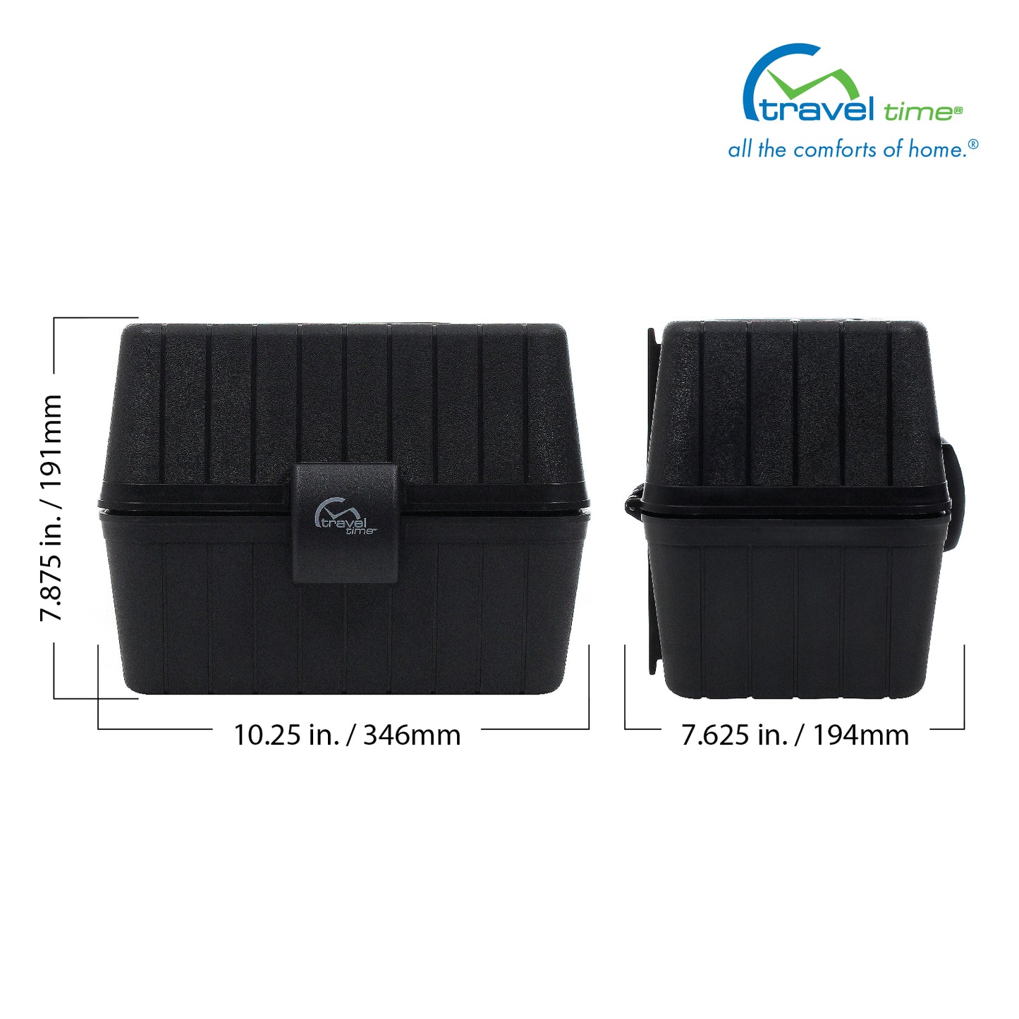 The dimensions of the Travel Time Portable Stove are 10.25" long, 7.875" tall, and 7.625" deep.