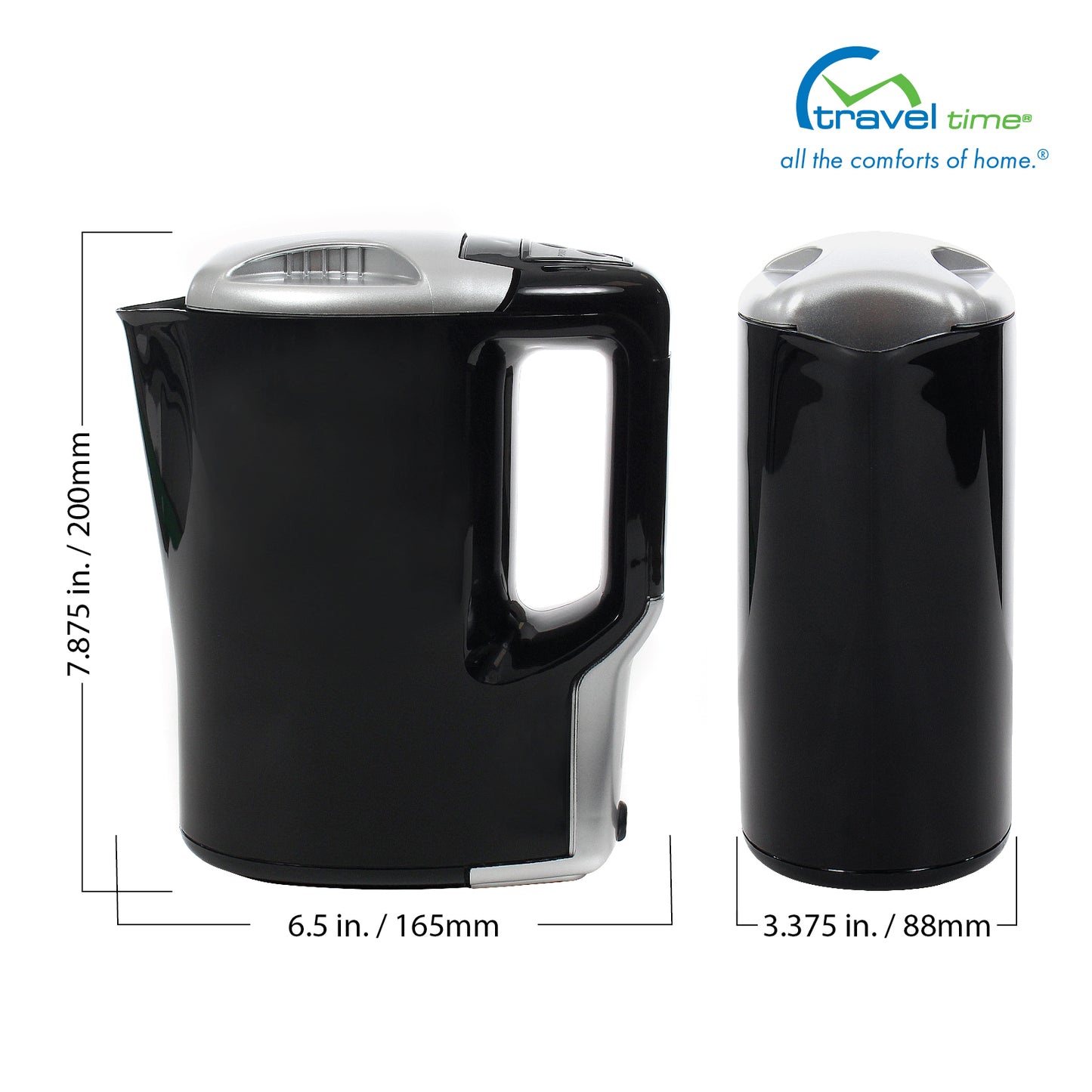 The dimensions of the 12V Smart Pot Kettle are 3.375" wide, 7.875" tall, and 6.5" deep.