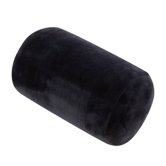 Front view of the Memory Foam Roll Travel Pillow in Black, which is made of ultra-soft dark black fabric.