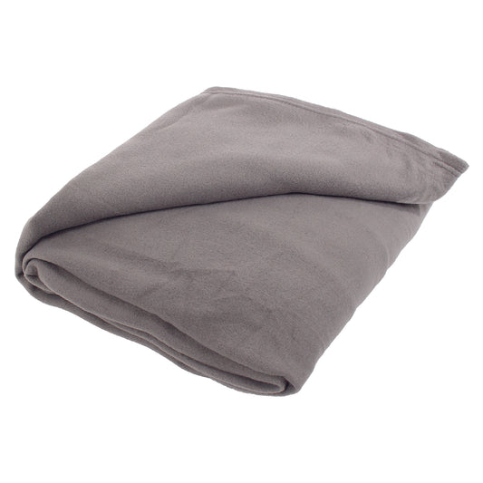 Gray Full/Queen Polar Fleece Blanket folded, with one corner lifted to show the other side of the material.
