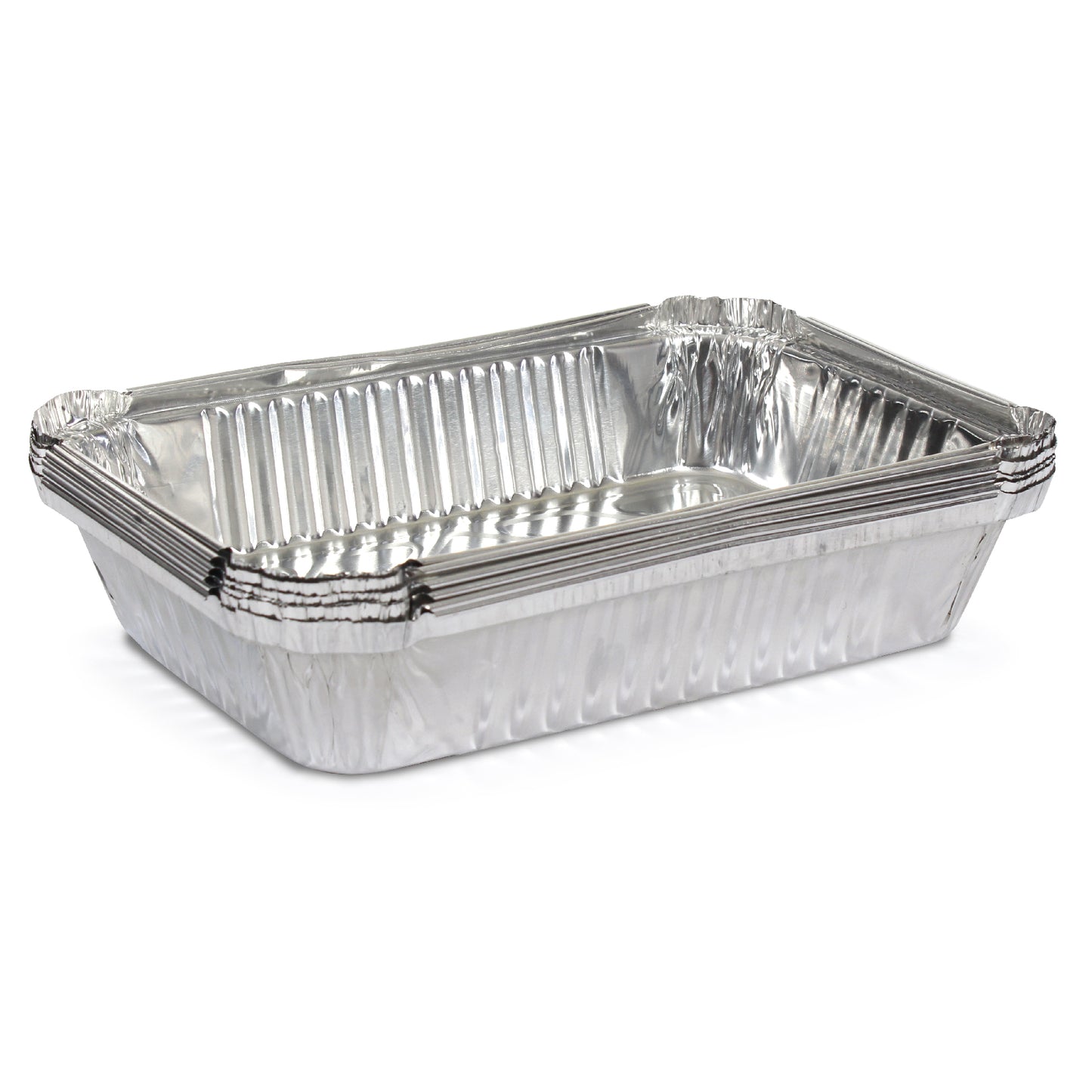 6 pack foil containers that are rectangular-shaped and have easy-grip corners.