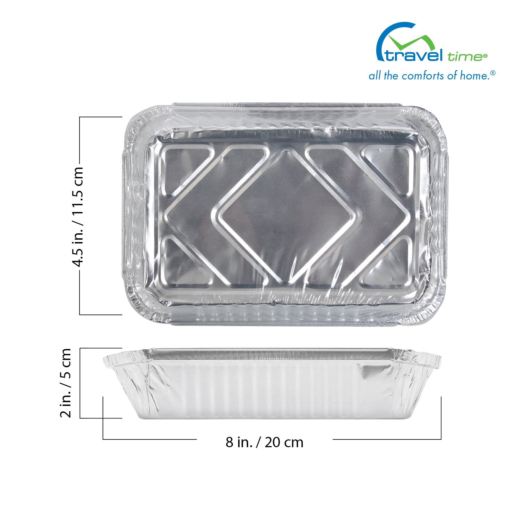The foil container dimensions are 8" x 4.5" x 2".