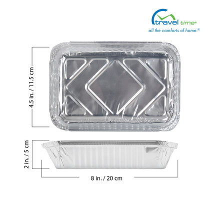 The foil container dimensions are 8" x 4.5" x 2".